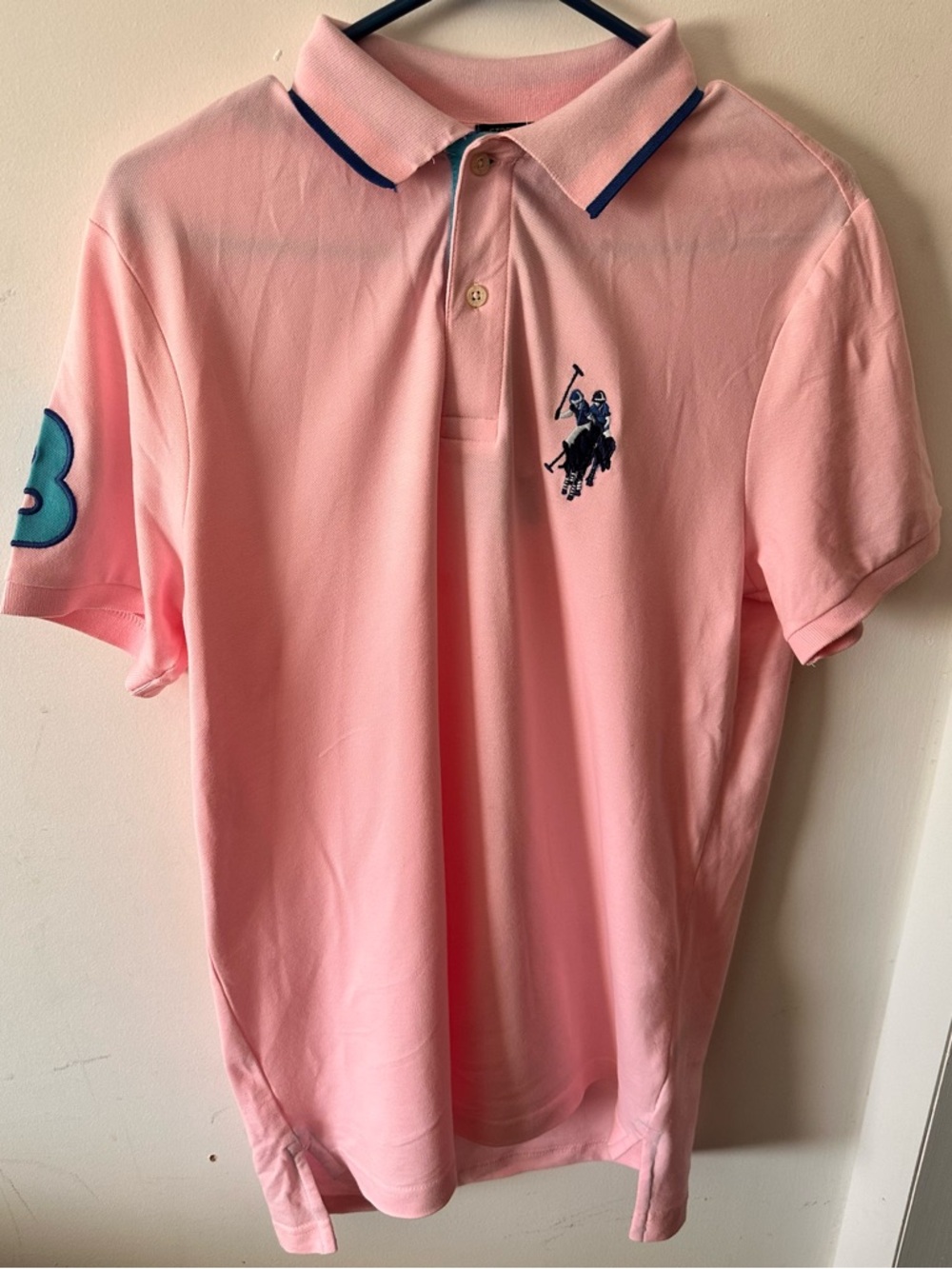 U.S. Polo Assn. Pink Polo with Navy Trim and Embroidered Logo